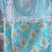 SALE Upcycled Cotton Top Aqua Peasant Style Shabby Chic Sz Med Tattered Silk Ribbon and Raw Edges Floral T Shirt