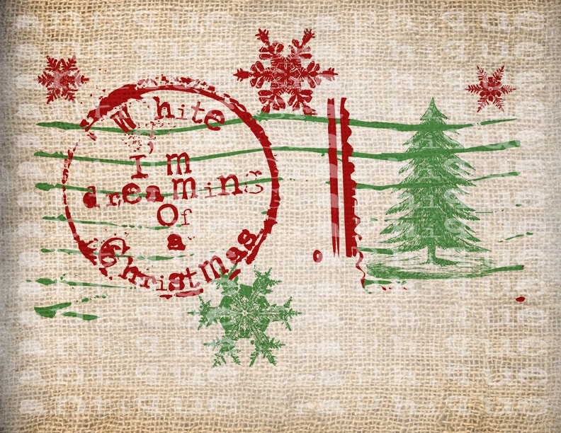 Antique SEPIA Red Green White Christmas Snow Evergreen Postmark Snowflakes Digital Download for Papercrafts, Transfer, Pillows, etc No 3831
