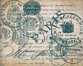 Antique AQUA Paris French and German Postmarks Handwriting Digital Download for Papercrafts, Transfer, Pillows, etc Burlap No 2869