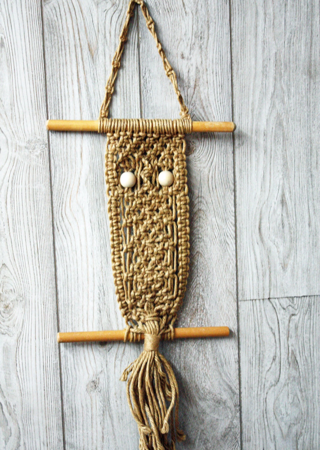 Vintage Macrame Owl Wall Hanging Hippie Style by BuyBackYesterday