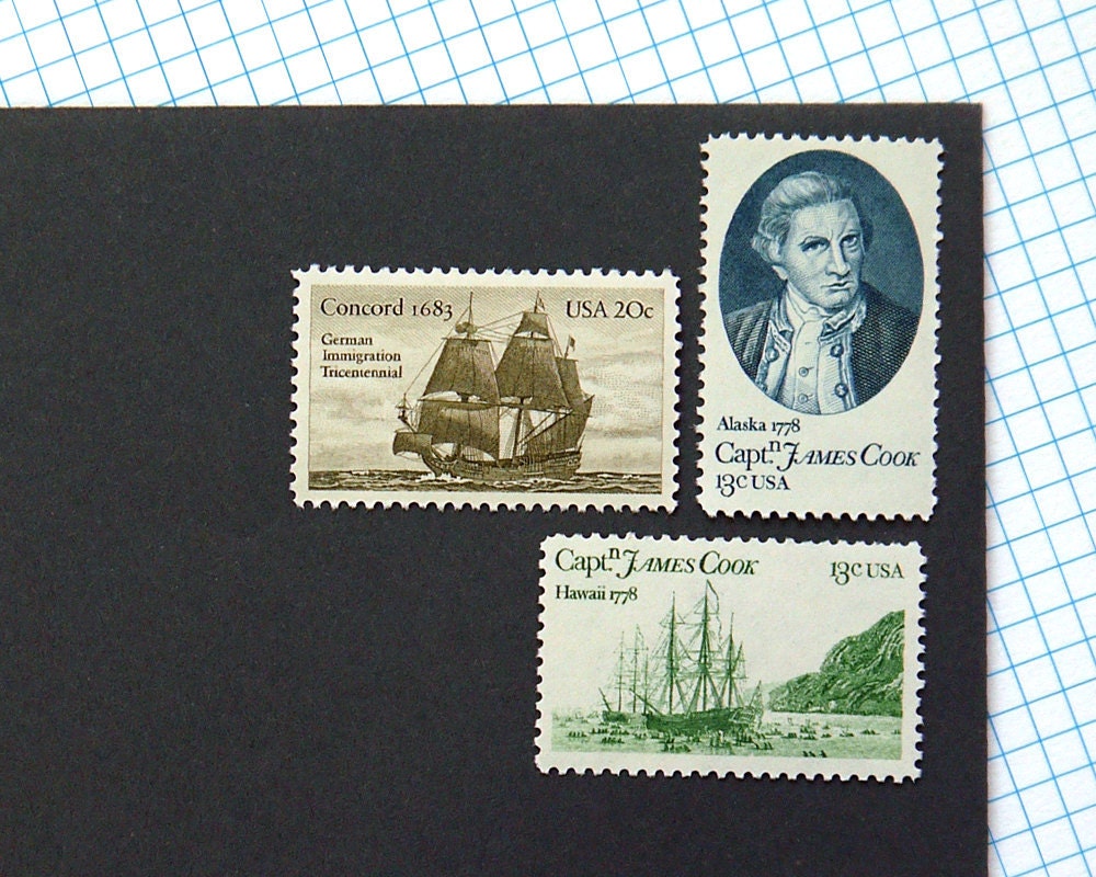 Vintage unused - Come Sail Away - postage stamps to post 5 letters - or use in scrapbooking and crafts