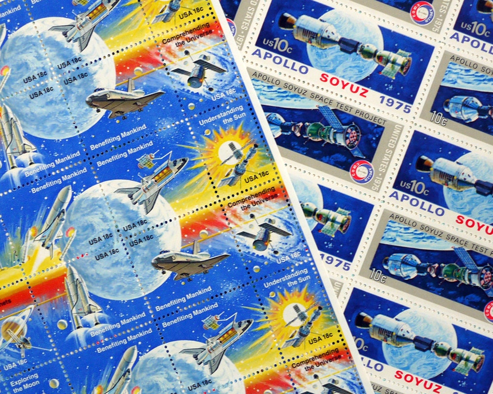 Vintage unused - Space Exploration - postage stamps to post 5 letters - or use in scrapbooking and crafts