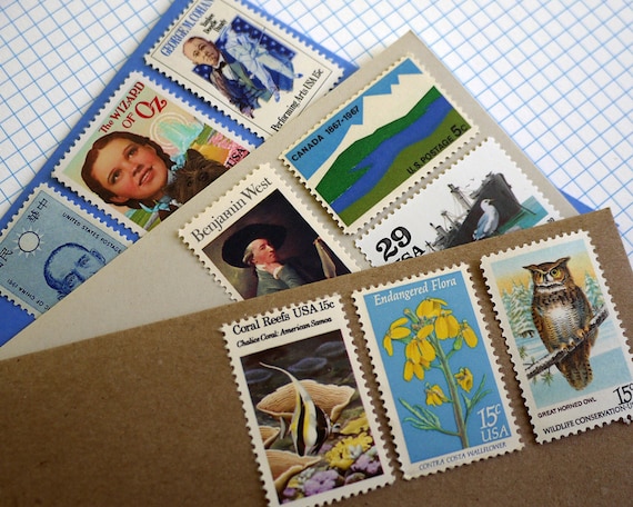 GRAB BAG - Assorted Vintage unused postage stamps - to post 5 letters