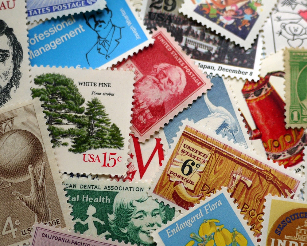 GRAB BAG - Assorted Vintage unused postage stamps - to post 5 letters