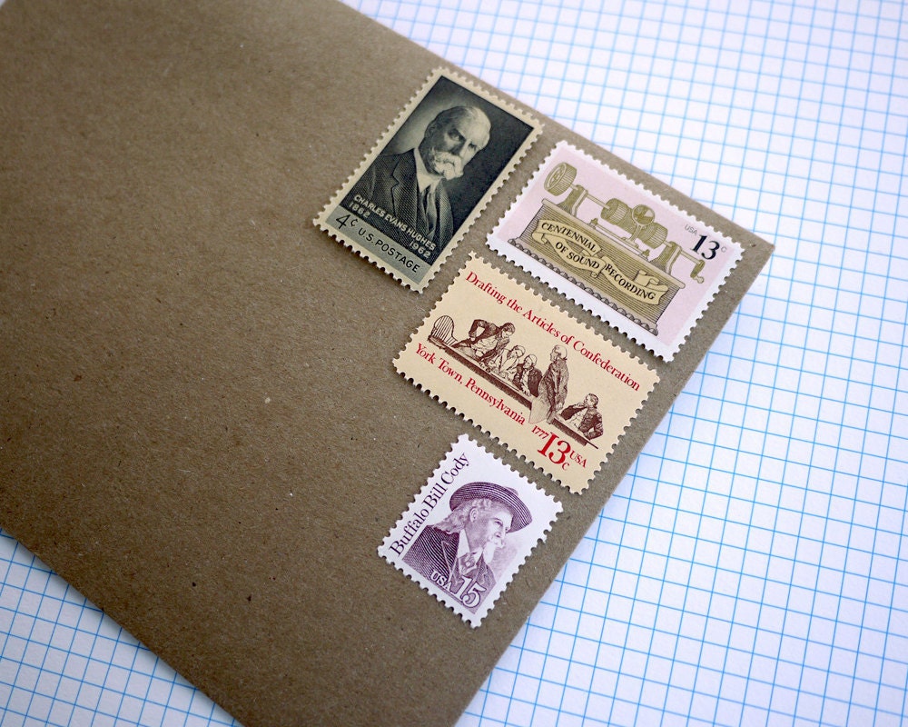 Vintage un-used - Muted Yellow and Peach collection - postage stamps to post 5 letters