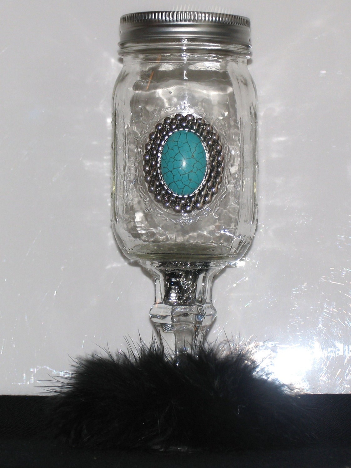 Cowgirl Cocktails Diva Ball Mason Jar REDNECK WINE Glass  -  Hillbilly Highball w/ TURQUOISE Silver & black