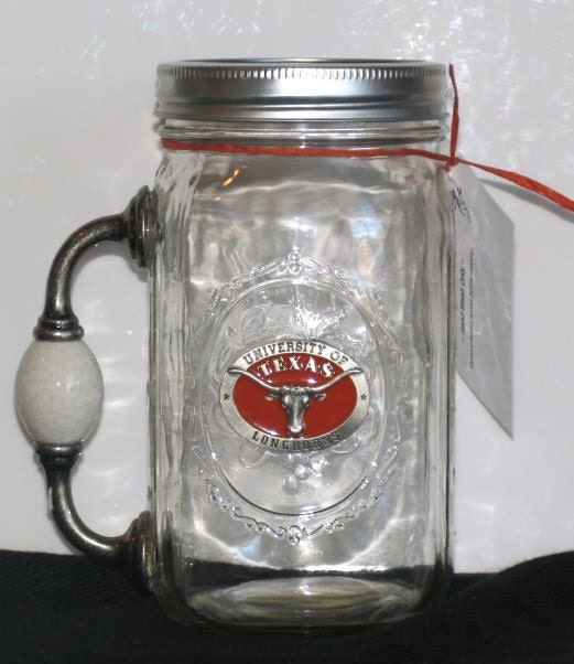 REDNECK wine glass Cowboy Chugger Beer Mug Big Mason Jar w/ handle University of Texas LONGHORNS