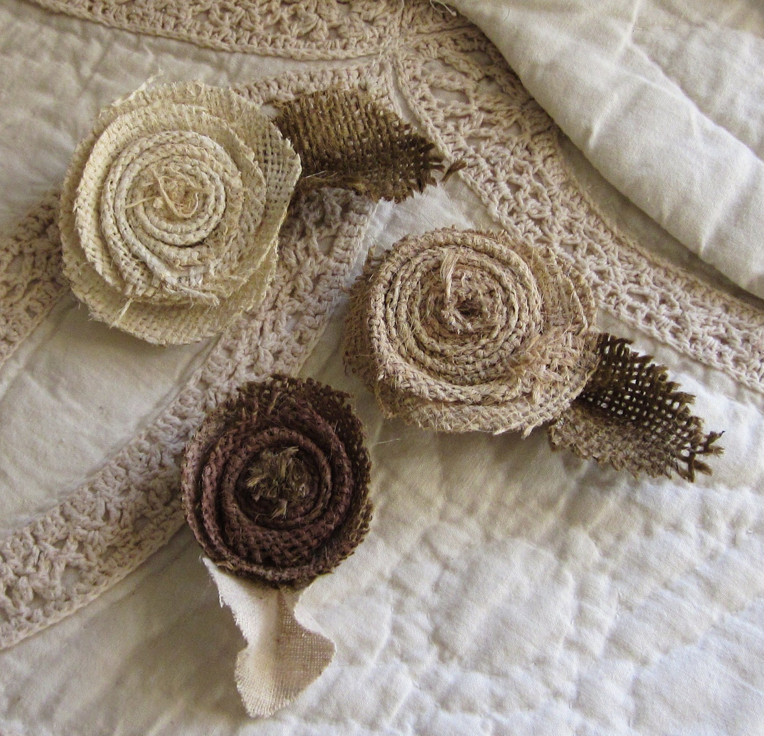 Shabby chic magnets, handmade burlap flower magnets