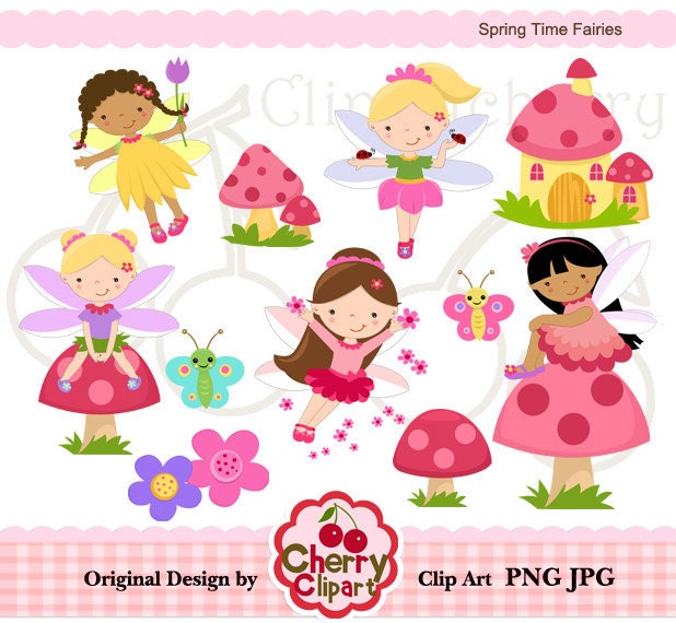 Spring Time Fairies digital clipart set for -Personal and Commercial Use-paper crafts,card making,scrapbooking,web design