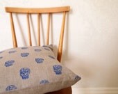 Linen Pillow - hand printed Mexican day of dead sugar skull pillow cushion