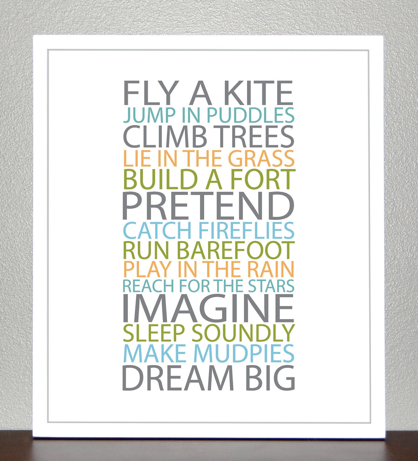 BE A KID - Gray, Blue, Green, Yellow -11x14 - Print