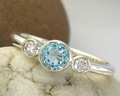 Topaz and White Sapphire 3 Stone Sterling Silver 925 Ring - made to order in your ring size
