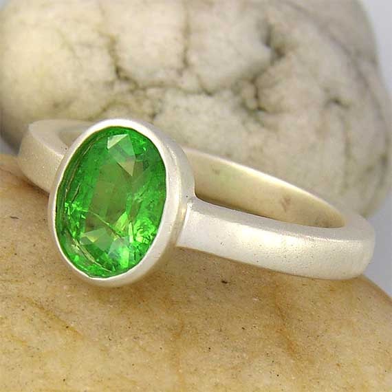 Green and Silver Solitaire Ring. Tsavorite by ChadaSoph