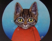 Prints on wood of "Luis the Cat" by Isabelle Bryer  5" x 5"