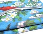 Cloth Napkins--Set of 4--All Cotton With Teal Background and Bird Pattern