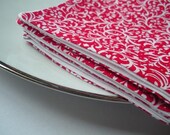 Cloth Napkins--Set of 2 All Cotton Reversible in a Red and White Swirl Pattern