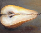 Giclee, Archival, Matted Print of an Original Oil Pastel Painting of a Halved Pear