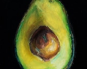 Avocado----Giclee, Archival, Matted Print of an Original Oil Pastel Painting of an Avocado Half with Pit