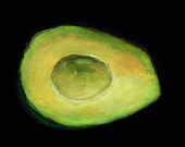 Empty Avocado----Giclee, Archival, Matted Print of an Original Oil Pastel Painting of a Halved Avocado