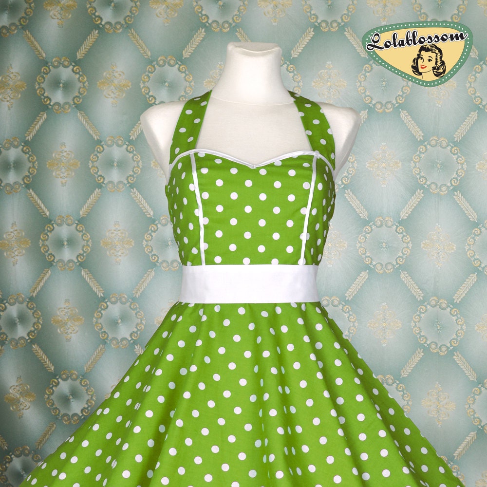 50's vintage dress full skirt green white polka dots dress rare Tailor Made after your measurements