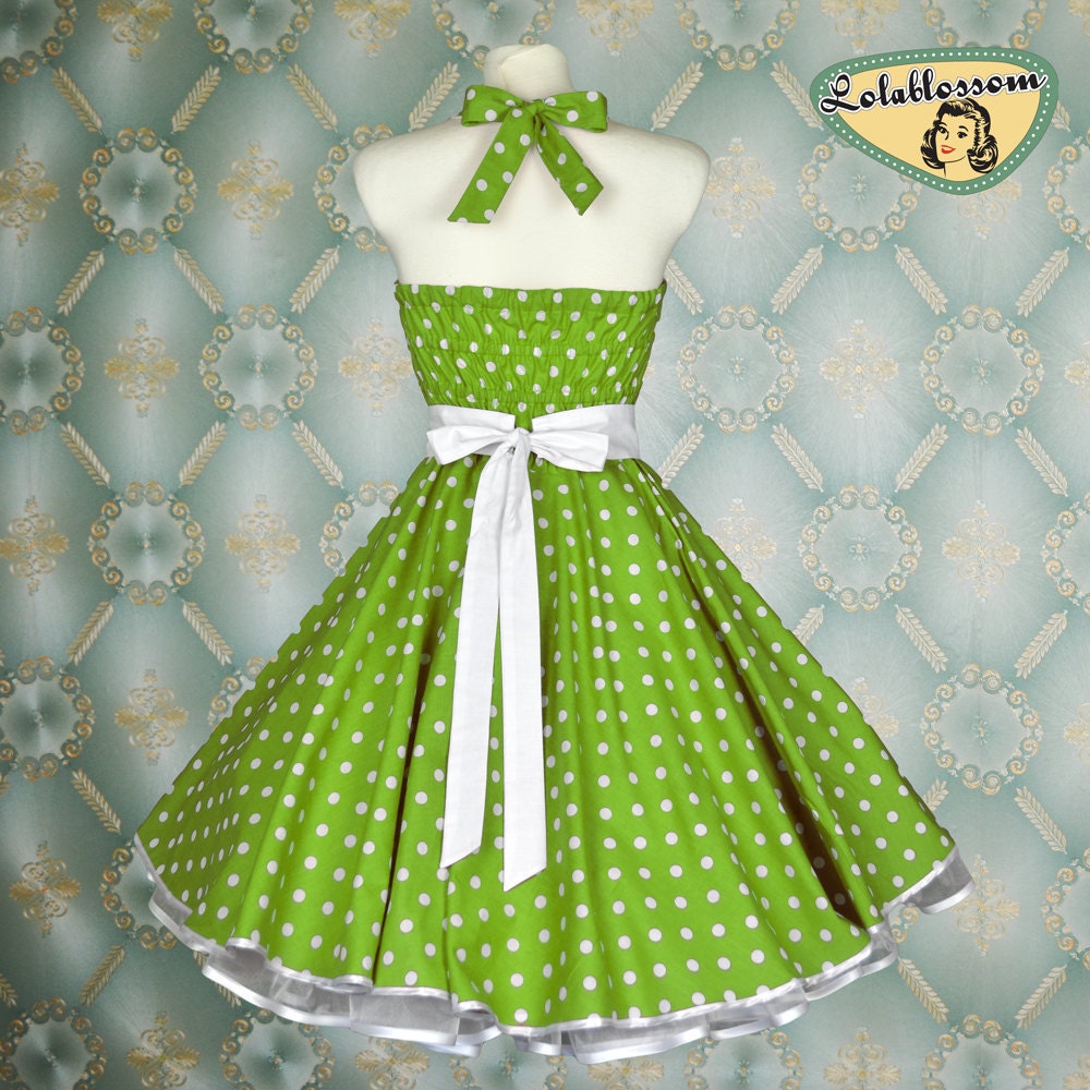 50's vintage dress full skirt green white polka dots dress rare Tailor Made after your measurements