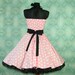 50's vintage dress full skirt Polka Dots light pink white black Hot Pin Up cut Tailor Made