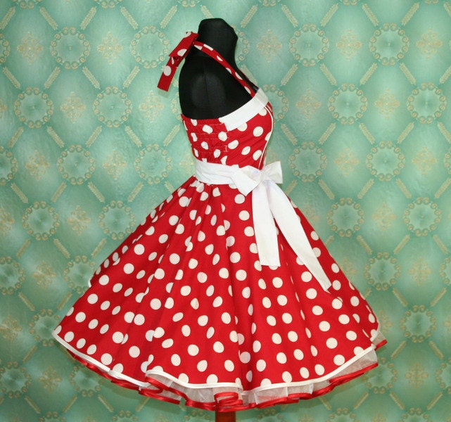 50's vintage dress full skirt red white polka dots Retro Dress Tailor Made