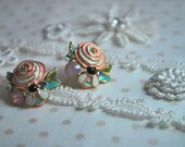 Super Cute Gold Filled Flower Pink Rose Bee Cubic/Crystal Stud Earrings NEW Titanium Post
