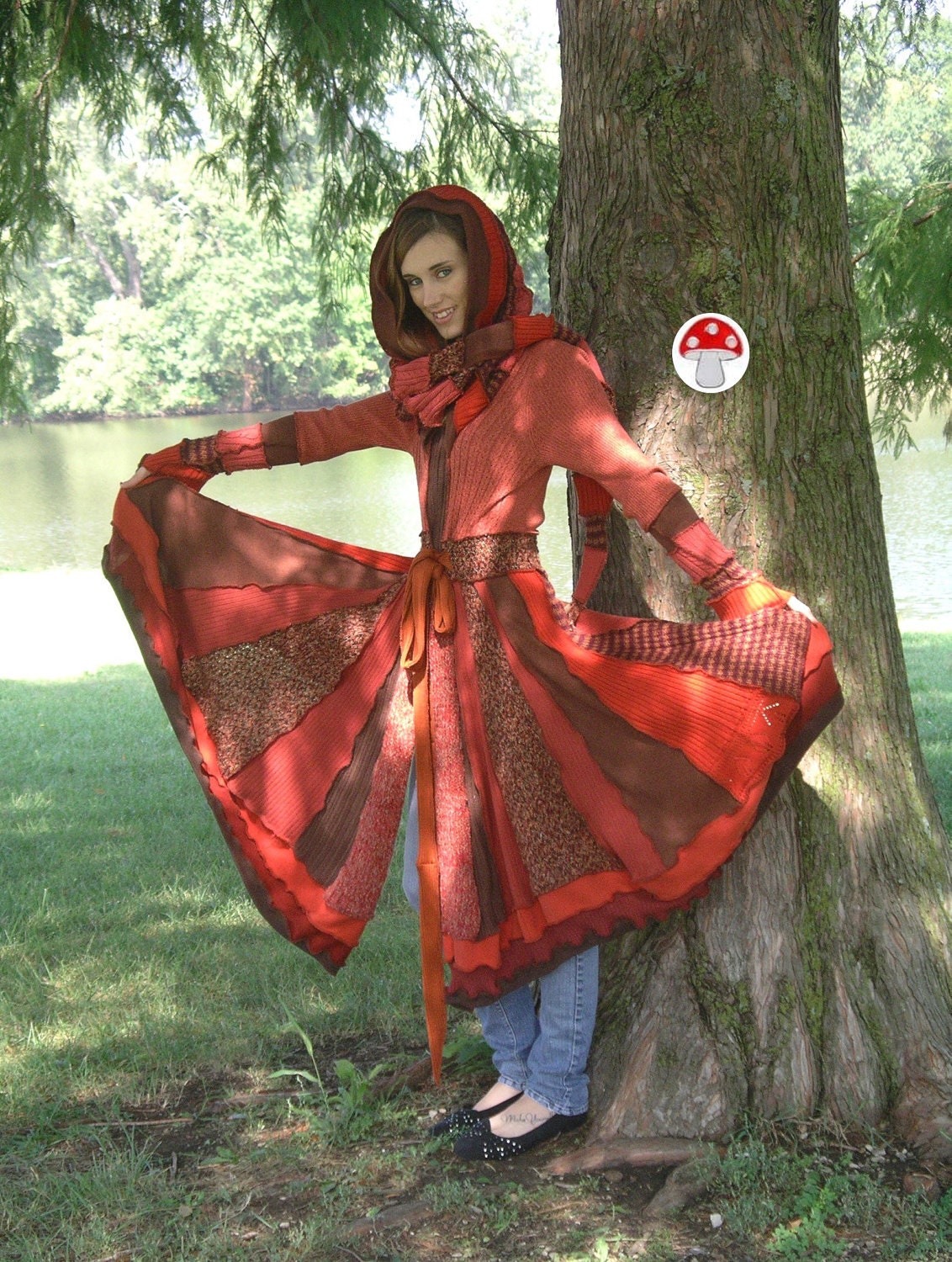 Ready To Ship Fall Autumn Harvest Elf Coat Size Extra Small XS Recycled Fairy Pixie Dream Sweater Traveling Gypsy Dress Larp Fantasy Cape