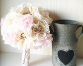 Handmade heirloom Bouquet - Fabric Bouquet in Pink and Ivory with Lace - Weddings Bridal Accessory Brooch Bouquet