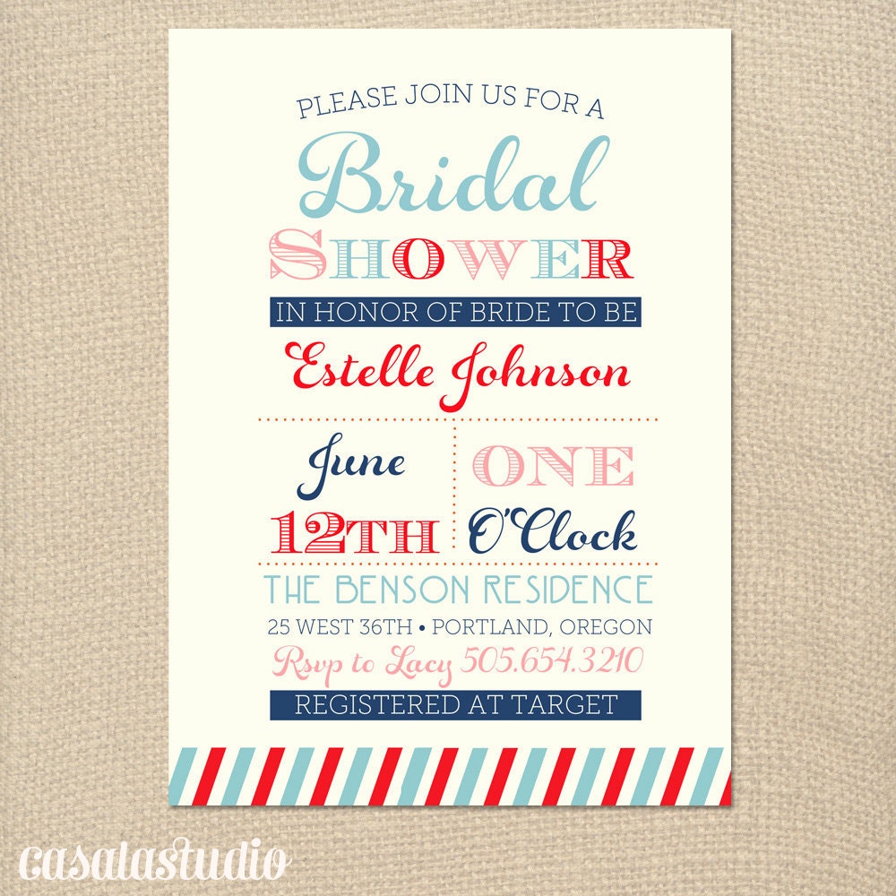 Chic Stripes Bridal Shower Invitation Printable Invitation OR Printed Card