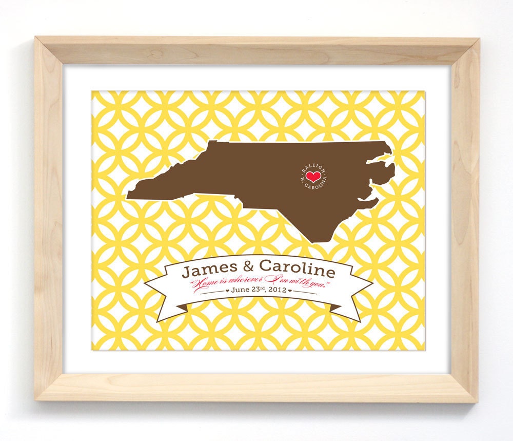 11 x 14 Wedding Print - Your Choice of State, Colors, and Pattern