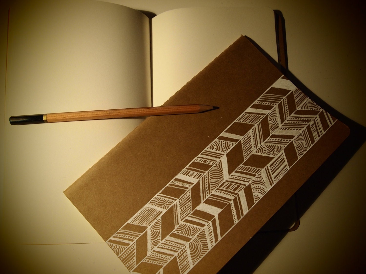 Hand Drawn Moleskine, White Chevron Plain Cahier