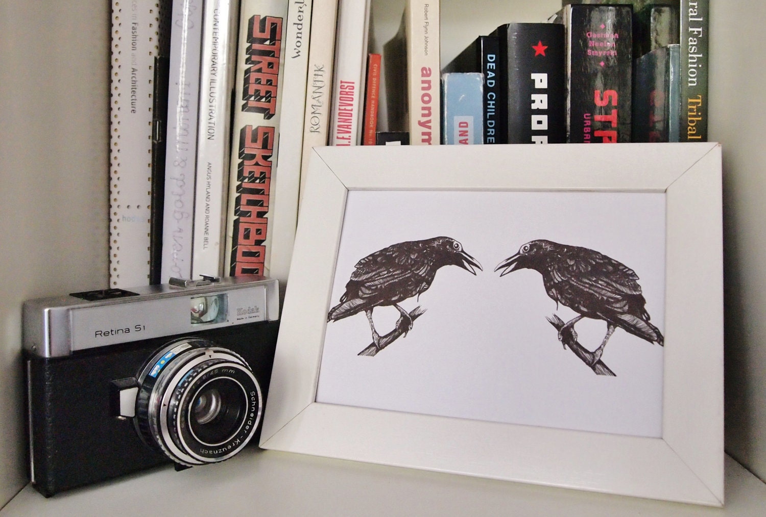Crow Art Print, Black and White Illustration, A5 - 8.3 x 5.8"