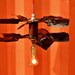 Industrial Pendant Light Steampunk - Vintage Double Fan Blades Hanging Industrial Lamp Hot Red Cord
