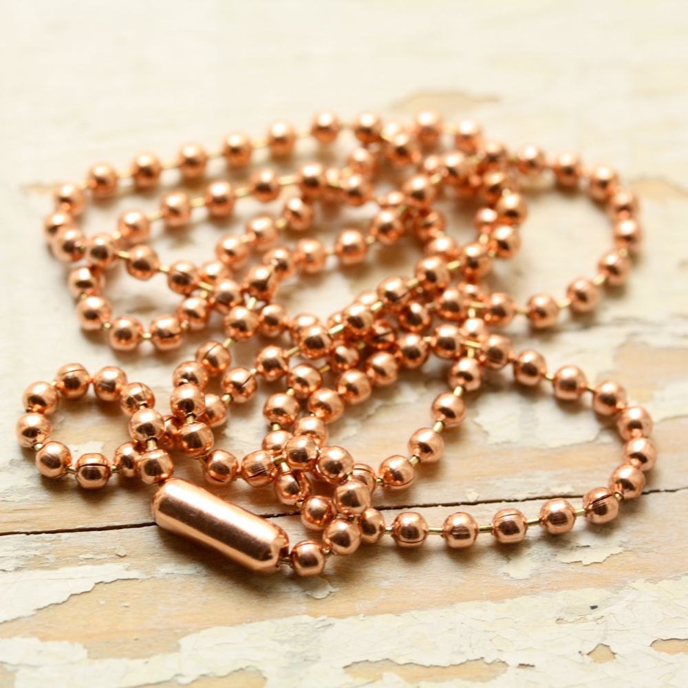 48ft Solid Copper Ball Chain 2.4mm with 36 End Connectors - Makes Lot of 36x16" or 32x18" Necklaces, Made in USA