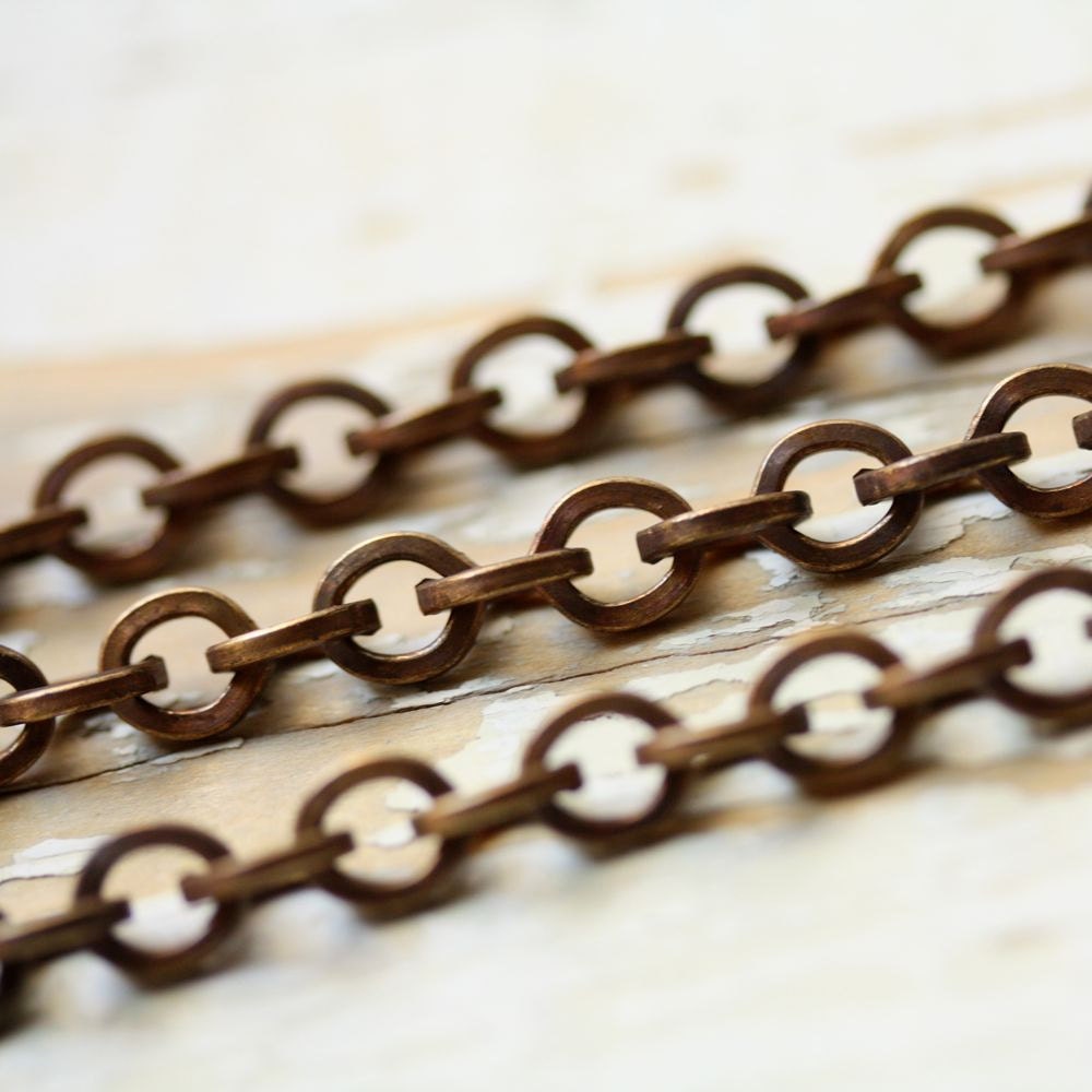 20ft Antiqued Brass Chunky Cable Chain 6mm x 7mm, Large Round Link Square Wire, Heavy, Solid Brass Chain