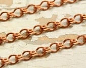 6ft Solid Copper Ladder Chain 4mm, Copper Cable Chain Flat Links Medium, Fancy Hammered Copper Chain
