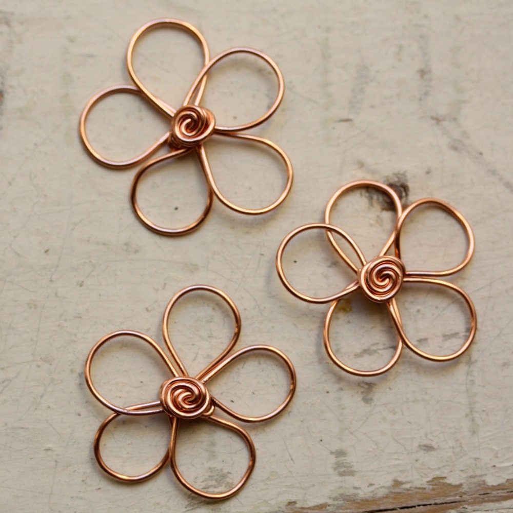 3 Solid Copper Wirework Flowers Medium Pure by myCorabella