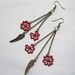 lace earrings--deep plum purpleflower lace,antique bronze wings earrings