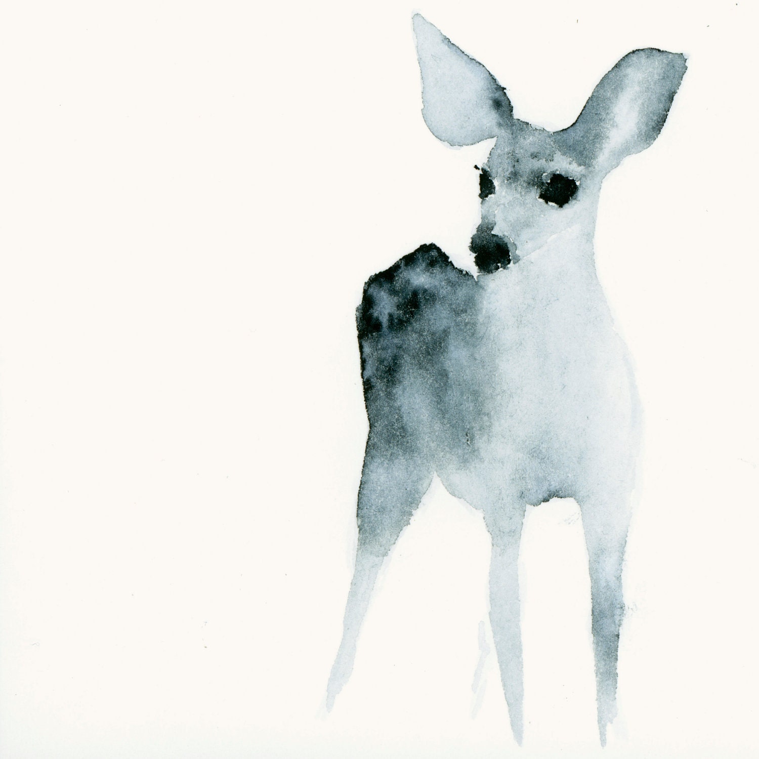 Deer Fawn Watercolor Print - Tiny Ghost Fawn Listening