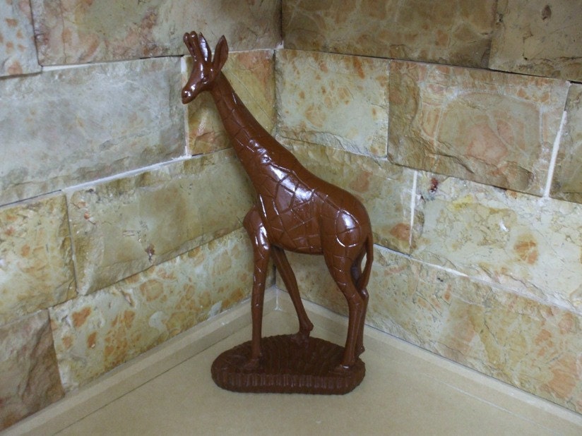 African Carved Wood Giraffe Statue Sculpture