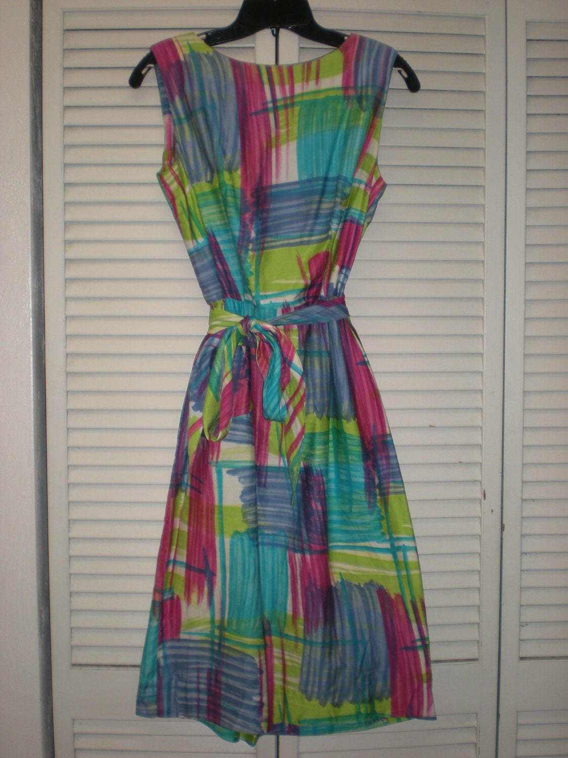 50s/60s Bright Plaid Bombshell Shift Dress- S/M