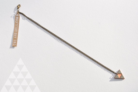 small peach & brass wood triangle necklace