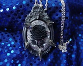 Gothic black rose, Swarovski, spiked necklace