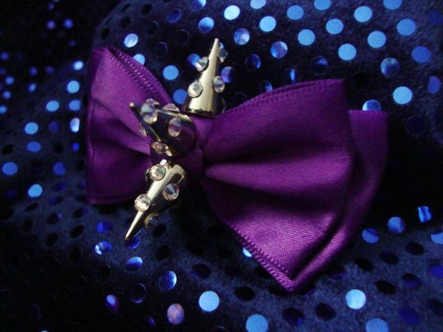 Spiked purple bow with swarovski crystals
