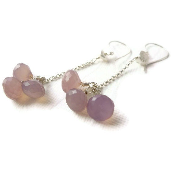 Lavender Chalcedony Dangle Sterling Silver Earrings