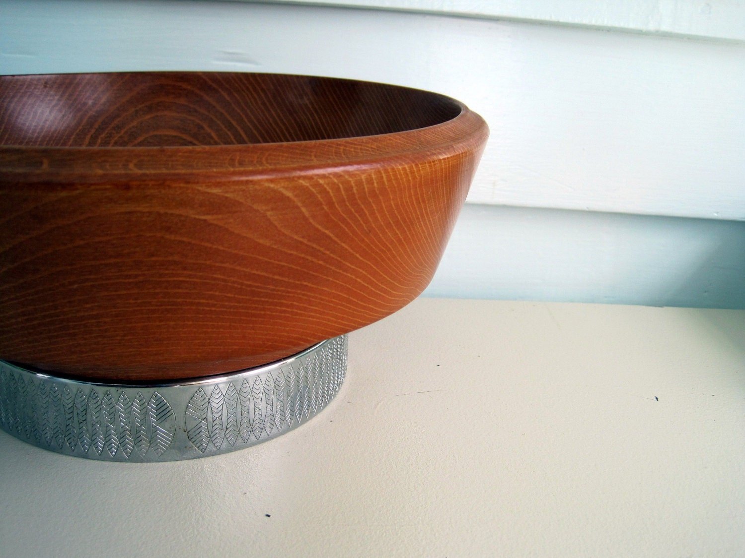 Vintage Wooden Hellerware Fruit Bowl, Danish Modern, Mid Century Modern Chrome and Wood Home Decor