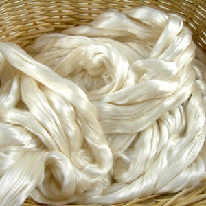 1 Oz Tussah Silk Roving Beautiful Shimmery White Top for spinning, blending, and more