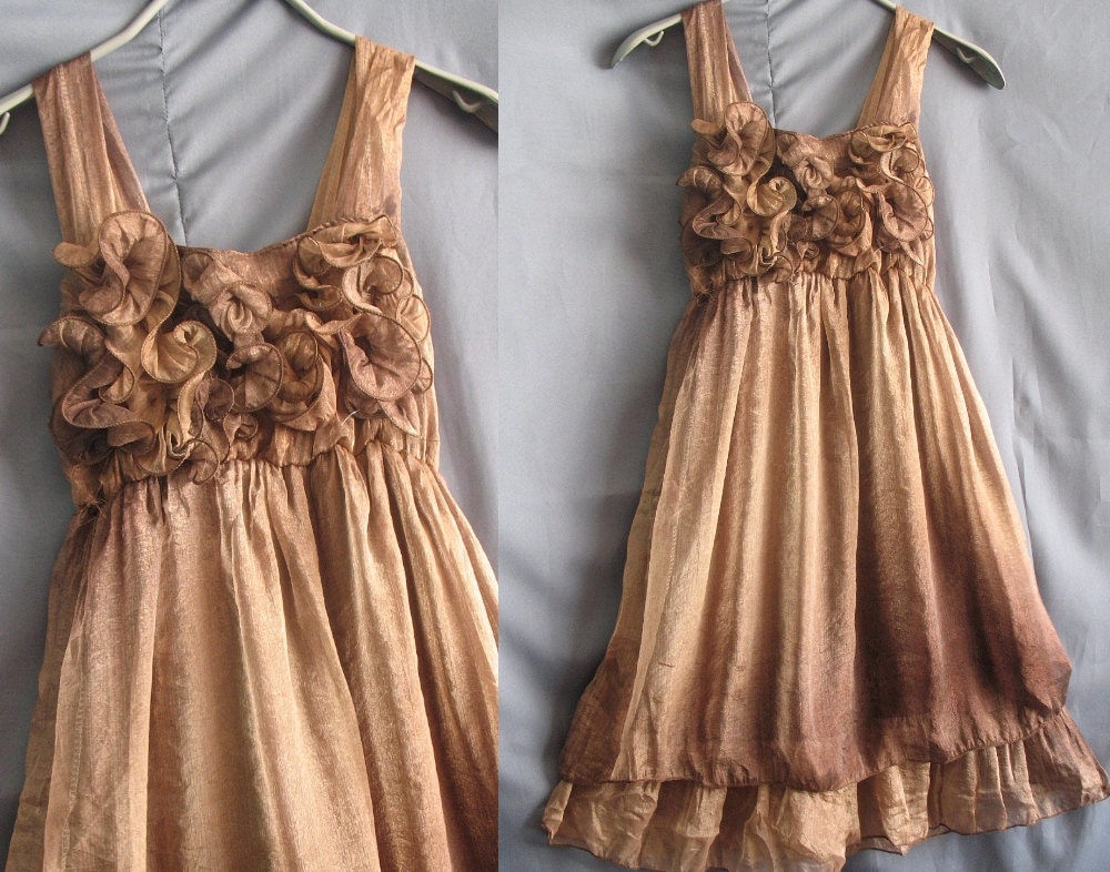 Ruffle Chiffon Party Dress - Romantic Night Cocktail Dress - Change Tone Brown